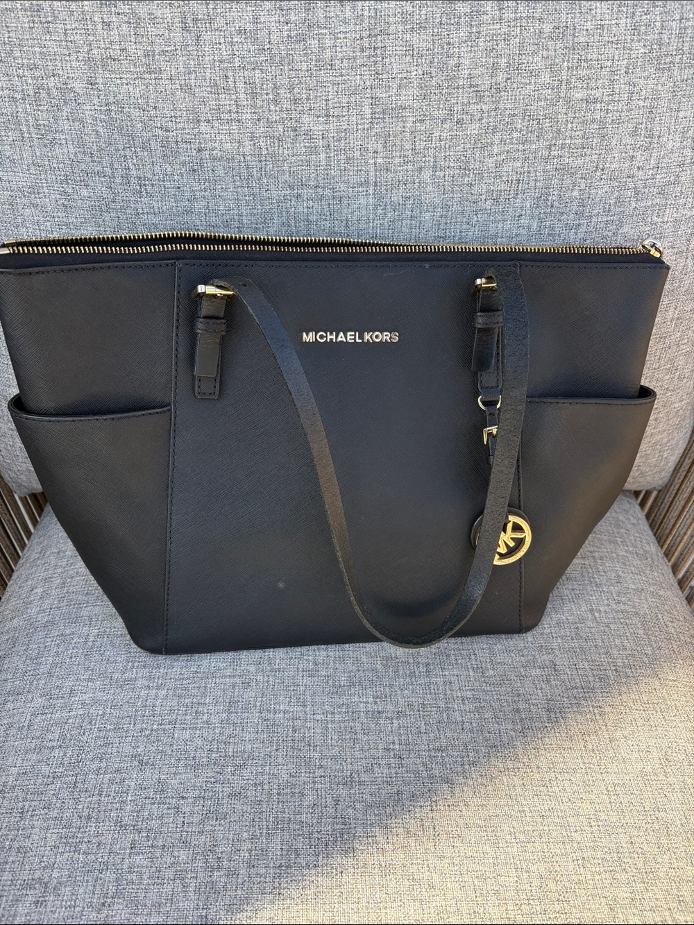 Michael Kors Black Saffiano Tote with Gold Logo Charm